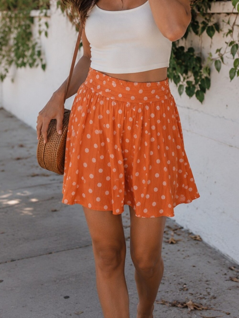Urban Outfitters Cooperative Orange White Polka Dot Skater Skirt 100% Viscose